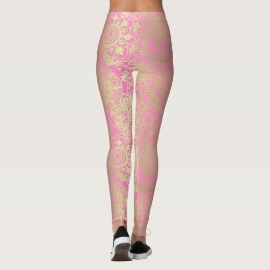 Light Pink and Gold Mandala Pattern Leggings (Achterkant)