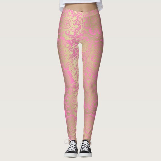 Light Pink and Gold Mandala Pattern Leggings (Voorkant)