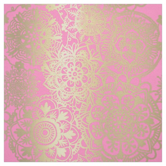 Light Pink and Gold Mandala Pattern Stof (Swatch)