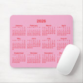 Light Pink and Red 2026 Calendar Muismat (Met muis)