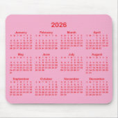 Light Pink and Red 2026 Calendar Muismat (Voorkant)