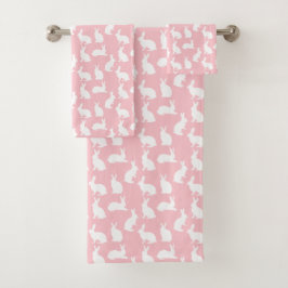 Light Pink And White Bunny Pattern Cute Easter Bad Handdoek