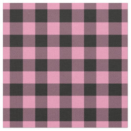 Light Pink & Black Gingham Plaid Stof