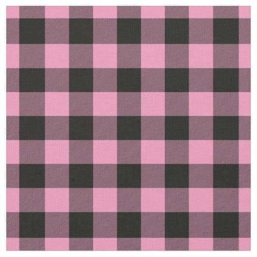 Light Pink & Black Gingham Plaid Stof (Close Up)