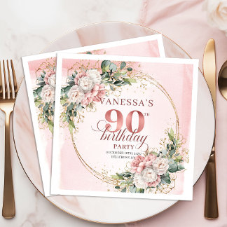 Light Pink Bohemian Floral 90th Birthday Party  Servet