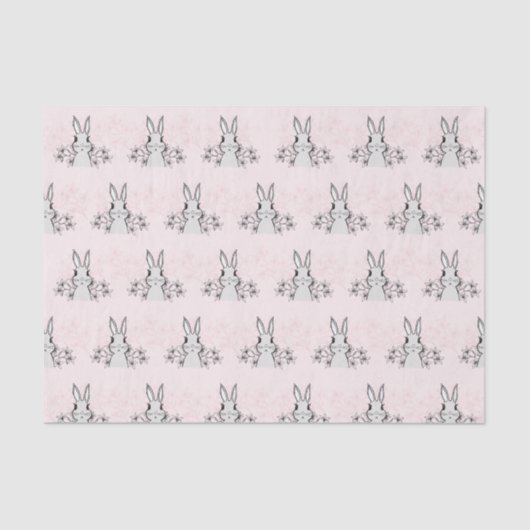 Light Pink Bunny Easter Floral Tissuepapier (Voorkant)