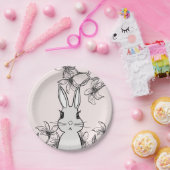 Light Pink Bunny Floral Easter Papieren Bordje (Feest)
