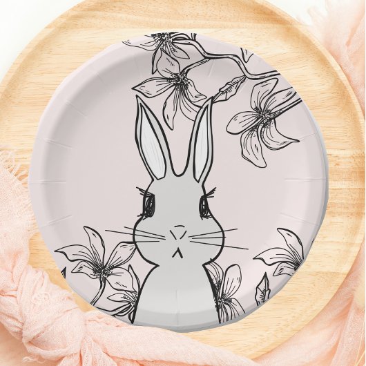 Light Pink Bunny Floral Easter Papieren Bordje