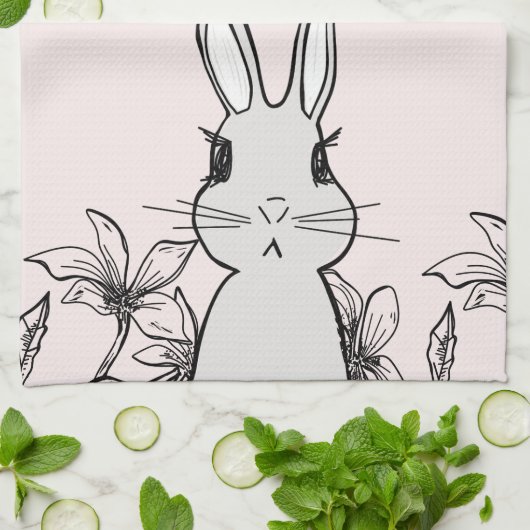 Light Pink Bunny Floral Easter Theedoek