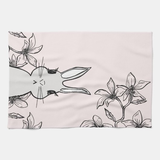 Light Pink Bunny Floral Easter Theedoek (Horizontaal)
