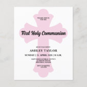 Light Pink Cross First Holy Communion Invitation (Voorkant)