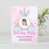 Light Pink Cute Unicorn Stars 4TH Birthday Kaart (Staand voorkant)