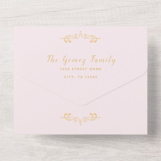 Light Pink Floral RSVP Trifold Event Invitation All In One Uitnodiging (Achterkant)