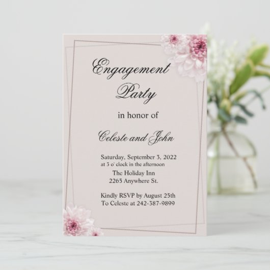 Light PInk Floral Wedding Uitnodiging (Staand voorkant)