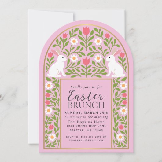 Light Pink Folk Art Easter Brunch Arch Invitation Kaart (Voorkant)