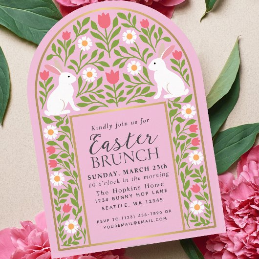 Light Pink Folk Art Easter Brunch Arch Invitation Kaart