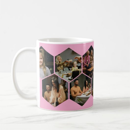 Light Pink Geometric Hexagon Photo Collage  Koffiemok (Links)