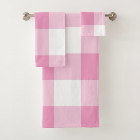 Light Pink Gingham Patroon Bad Handdoek (Insitu)