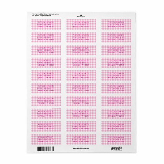 Light Pink Gingham Plaid Etiket (Full Sheet)