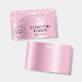 Light Pink Glitter Drips Shimmer Badge (Voor- en achterkant)
