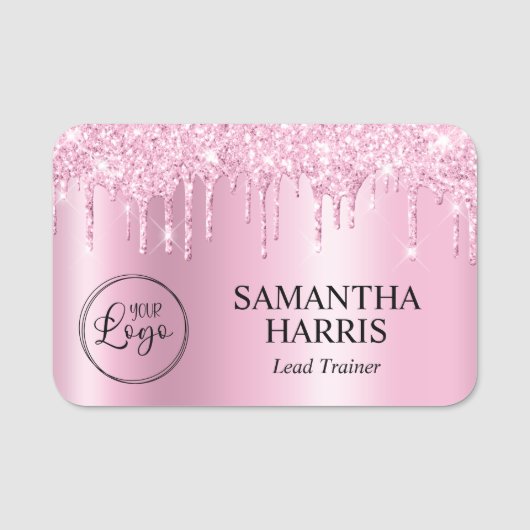 Light Pink Glitter Drips Shimmer Naamplaatje (Voorkant)