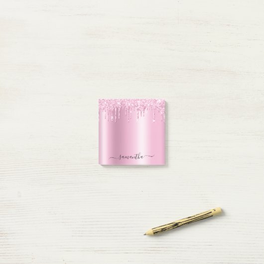 Light Pink Glitter Drips Shimmer Post-it® Notes (Op bureau)
