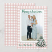 Light Pink & Green Gingham Grandmillenial Photo Feestdagenkaart (Voorkant / Achterkant)
