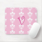 Light PInk Mousepad White Damask "v" Muismat (Met muis)