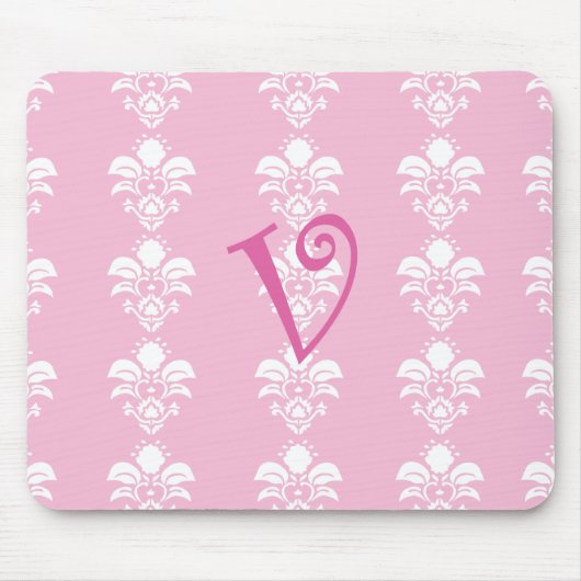 Light PInk Mousepad White Damask "v" Muismat (Voorkant)