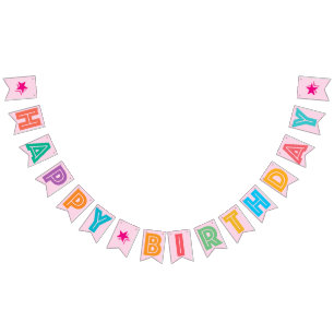 LIGHT PINK MULTICOLORED = HAPPY = BIRTHDAY = SIGN VLAGGETJES