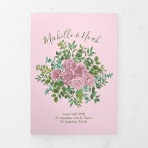 Light Pink Peony & Roos Floral Wedding Programs