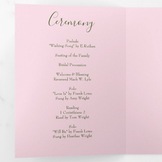Light Pink Peony & Roos Floral Wedding Programs Drieluik Programma (Binnenzijde eerst)