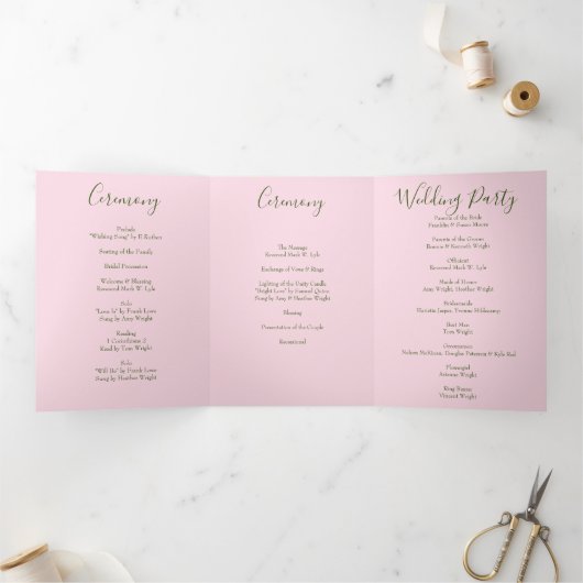 Light Pink Peony & Roos Floral Wedding Programs Drieluik Programma (Binnen)