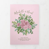 Light Pink Peony & Roos Floral Wedding Programs Drieluik Programma (Cover)