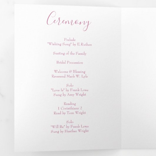 Light Pink Peony & Roos Floral Wedding Programs Drieluik Programma (Binnenzijde eerst)