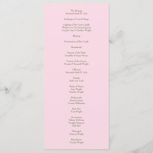 Light Pink Peony & Roos Floral Wedding Programs Menu (Achterkant)