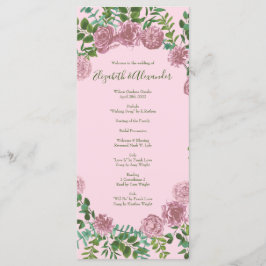 Light Pink Peony & Roos Floral Wedding Programs Menu