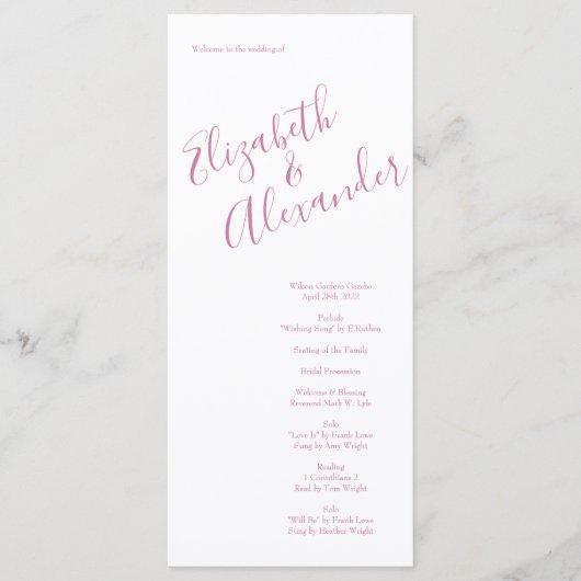 Light Pink Peony & Roos Floral Wedding Programs Menu (Voorkant)
