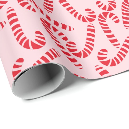 Light Pink & Red Candy Cane Pattern Cadeaupapier (Rol Hoek)