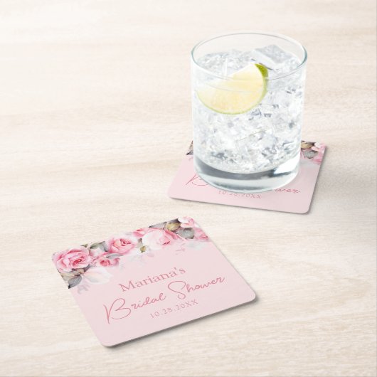 Light Pink Roses Floral Kartonnen Onderzetters (Insitu)