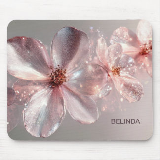 Light Pink Shiny Metallic Flower Business Card Muismat
