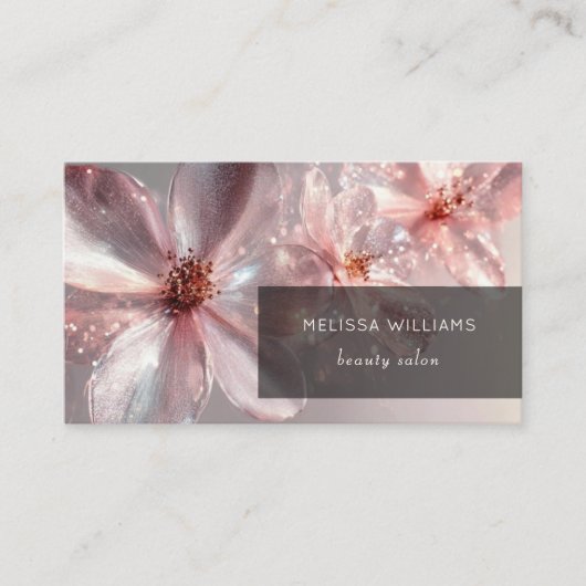 Light Pink Shiny Metallic Flower  Business Card Visitekaartje (Voorkant)