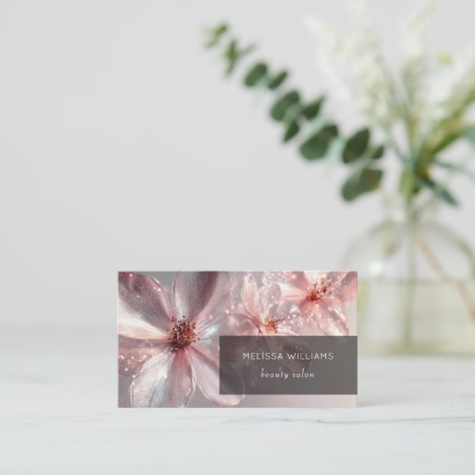 Light Pink Shiny Metallic Flower  Business Card Visitekaartje (Staand voorkant)