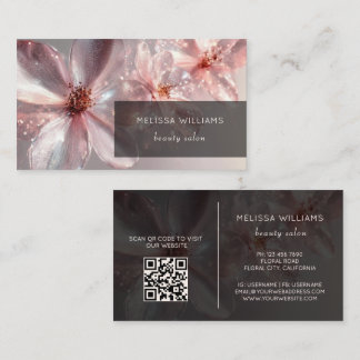 Light Pink Shiny Metallic Flower  Business Card Visitekaartje