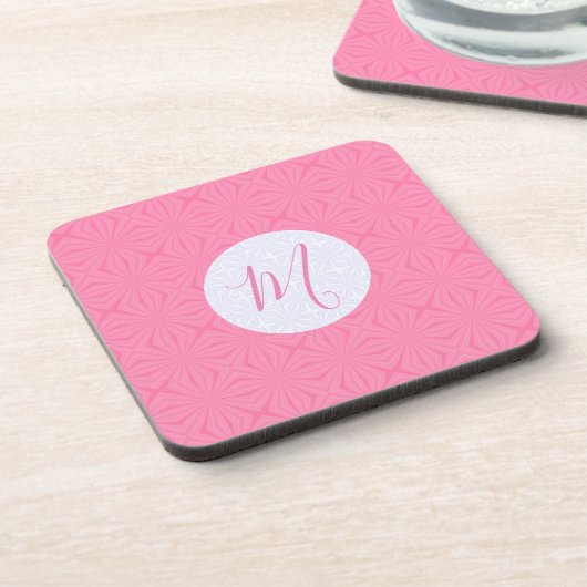 Light Pink Squiggly Squares Personalized Initial  Bier Onderzetter (Linkerzijde)