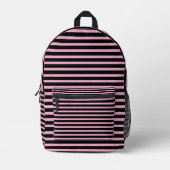 Light Pink Striped Backpack on Black Bedrukte Rugzak (Voorkant)