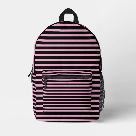 Light Pink Striped Backpack on Black Bedrukte Rugzak (Voorkant)