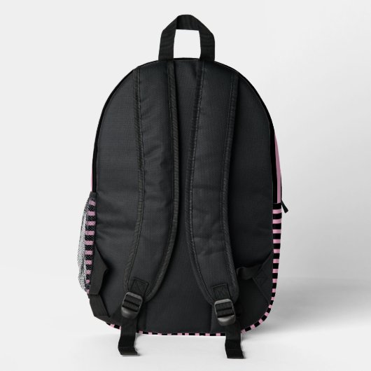 Light Pink Striped Backpack on Black Bedrukte Rugzak (Achterkant)