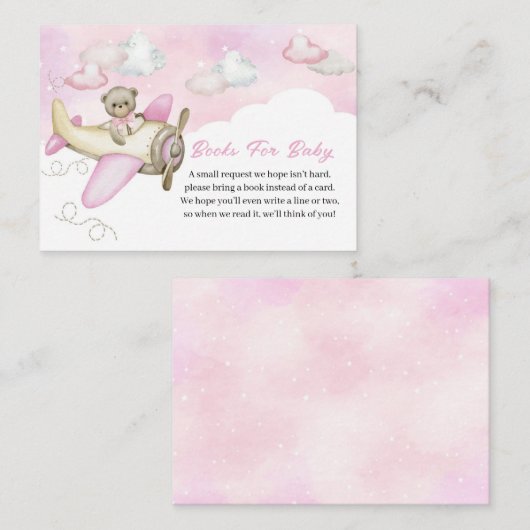 Light Pink Teddy Bear Airplane Books for Baby Informatiekaartje (Voorkant / Achterkant)