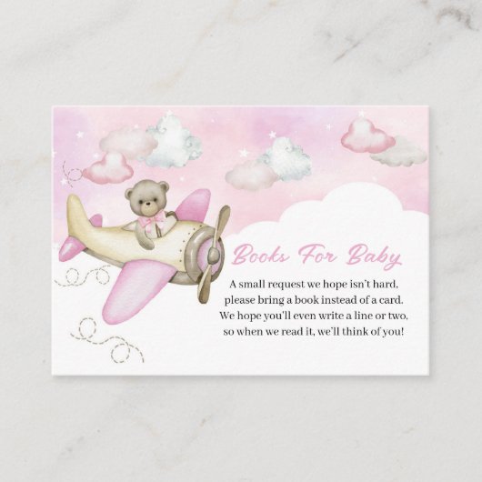 Light Pink Teddy Bear Airplane Books for Baby Informatiekaartje (Voorkant)